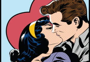 Pop Art Mann küsst Frau